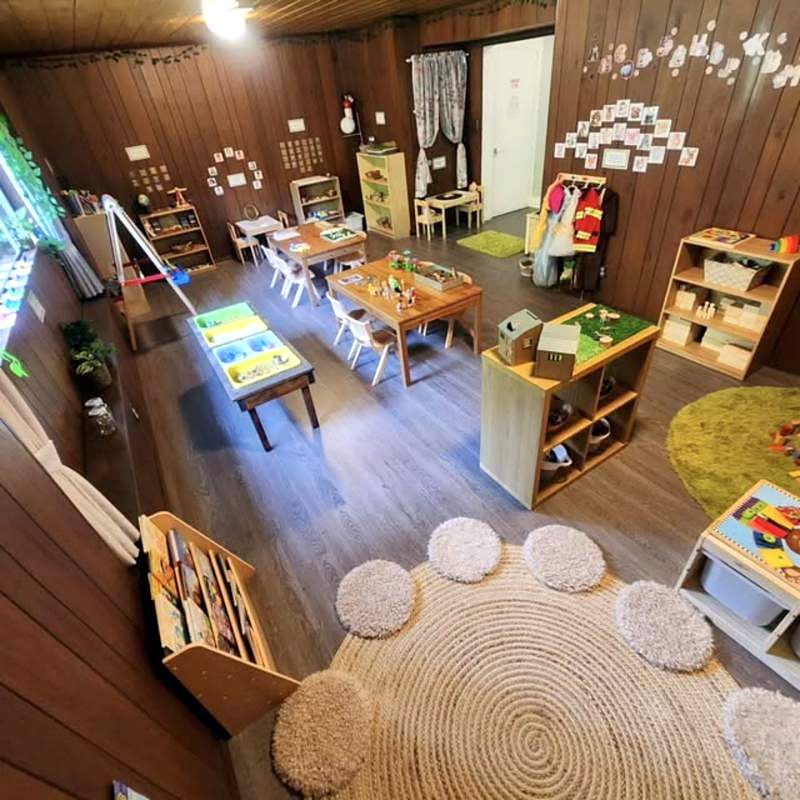 Overhead view of the classroom and light table